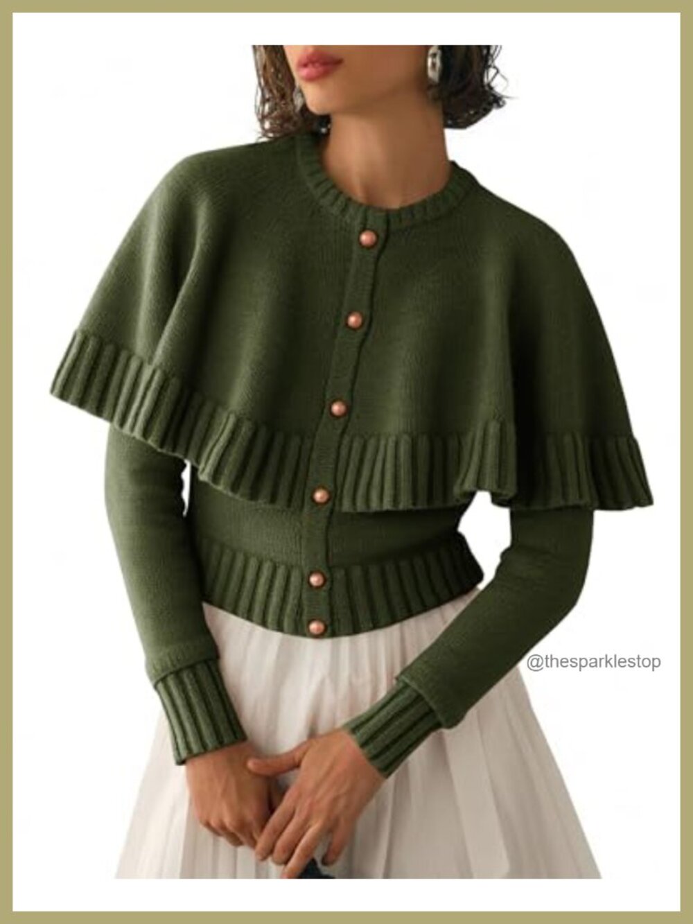 Cropped Cape Cardigan Button Down Long Sleeve Knit Sweater